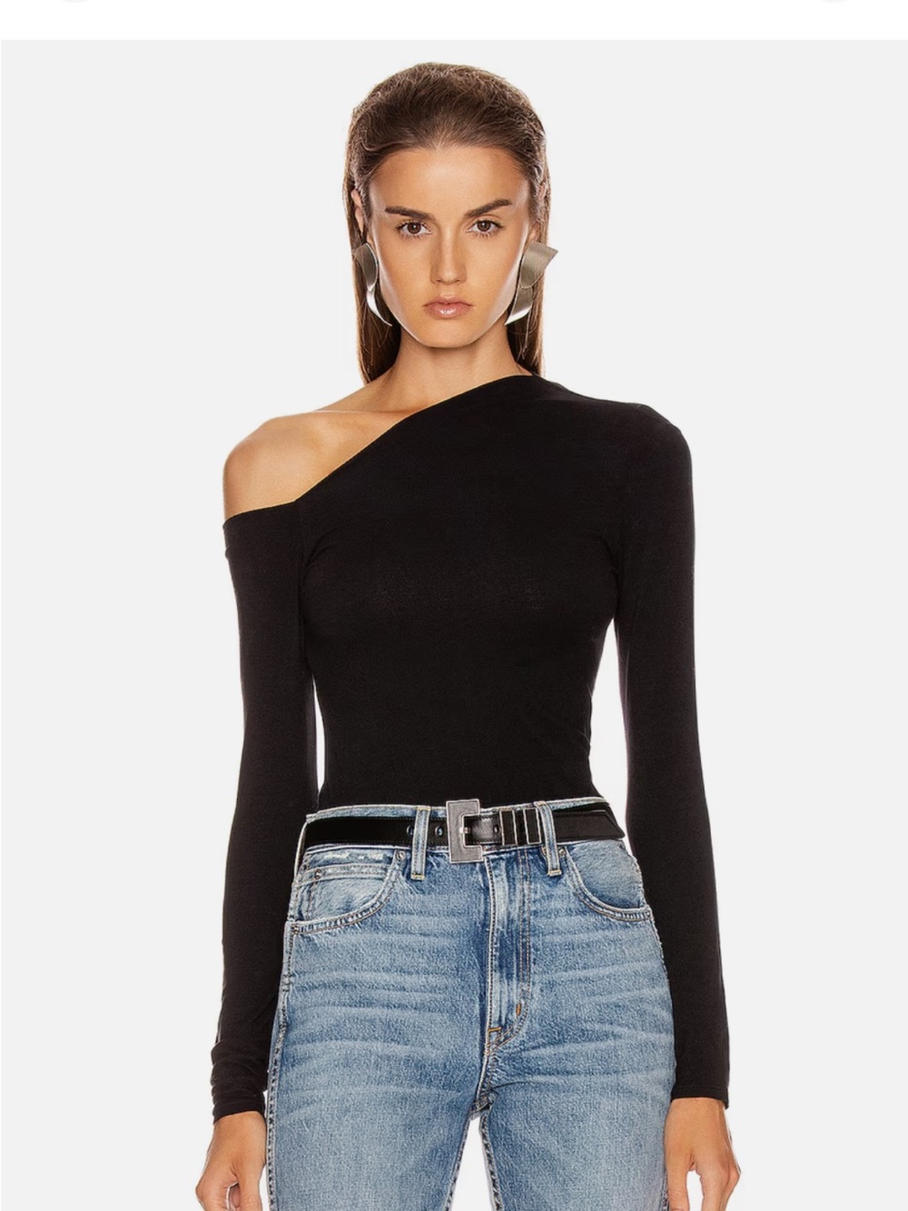 Enza Costa Angled Exposed Shoulder Brown Ribbed Sweater - Picture 6 of 6